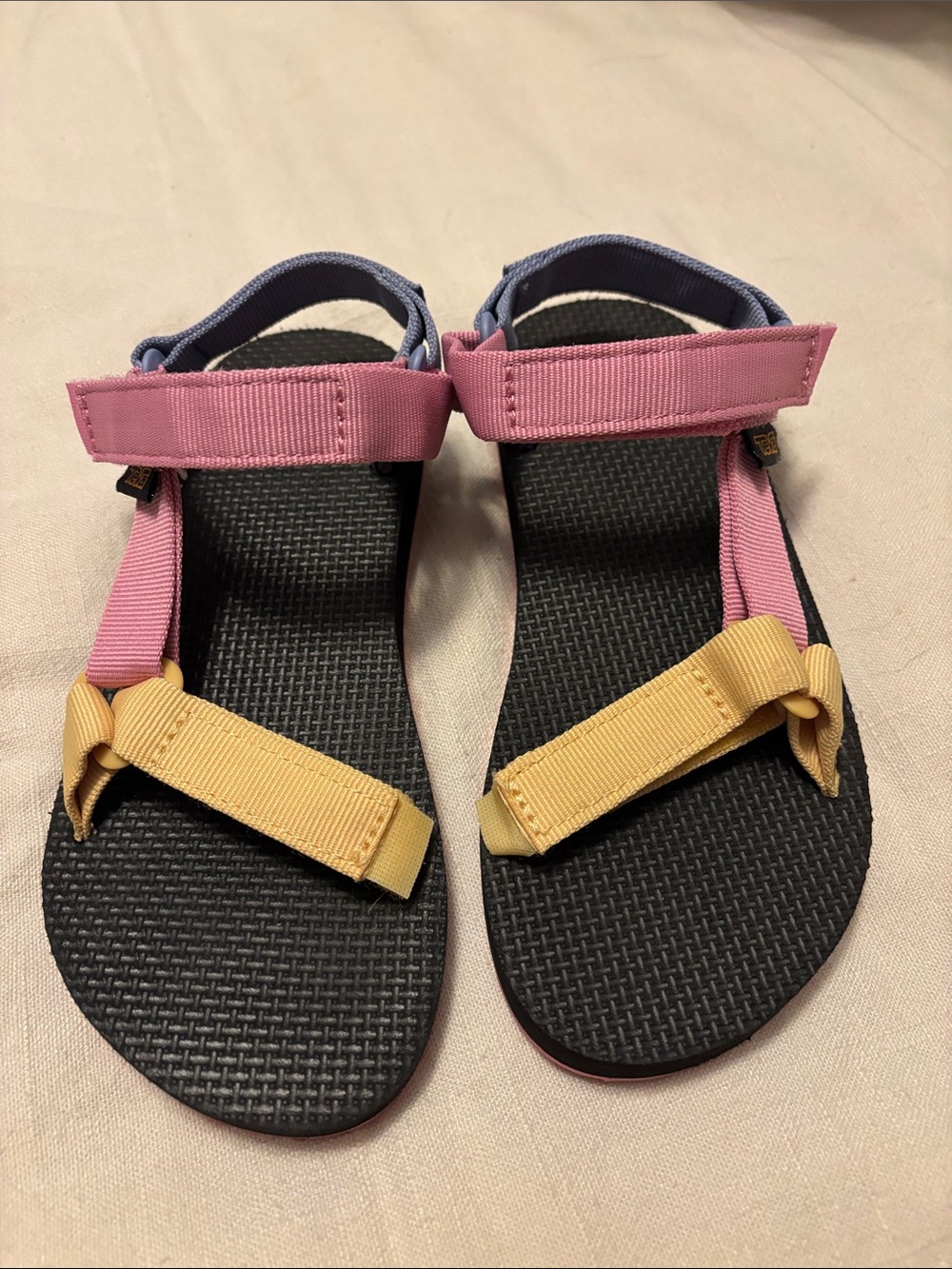 Teva Colorblock Strap Sandals in Pink, Yellow & Blue, girls size 2